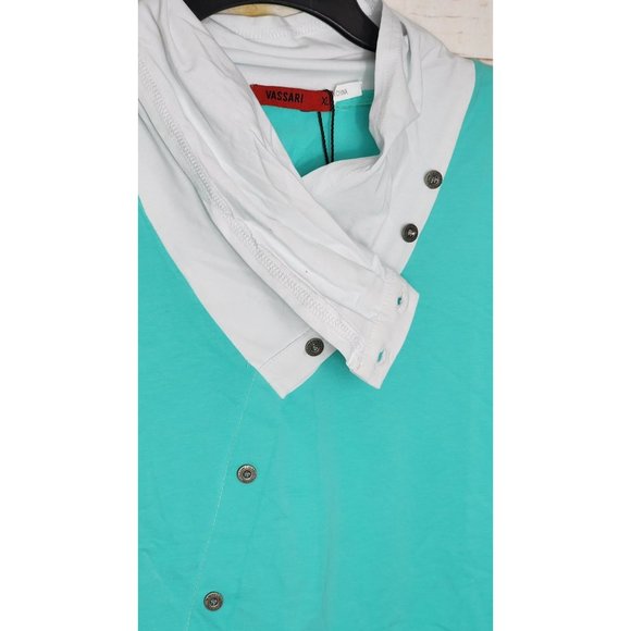 Rare Vassari Mint Green High Collar Short Sleeve Designer Button-Up Shirt - Picture 4 of 11